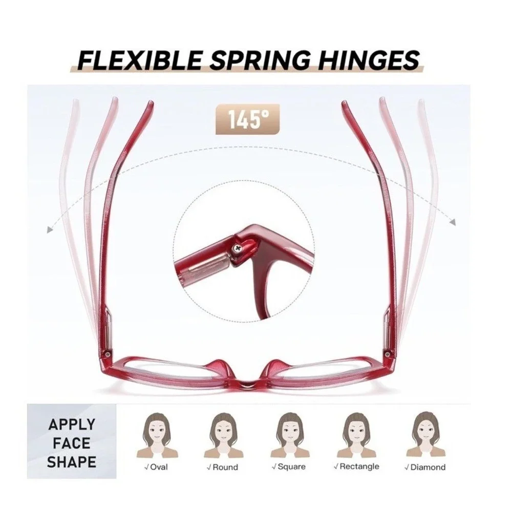 New Blue Lite Blocking Reading Glasses 4 Pack Spring Hinge Fashion Readers +3.25